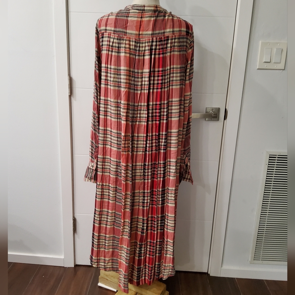Free People Loralei Plaid Button Down Midi Dress Longline Shirt Size M - Picture 9 of 15